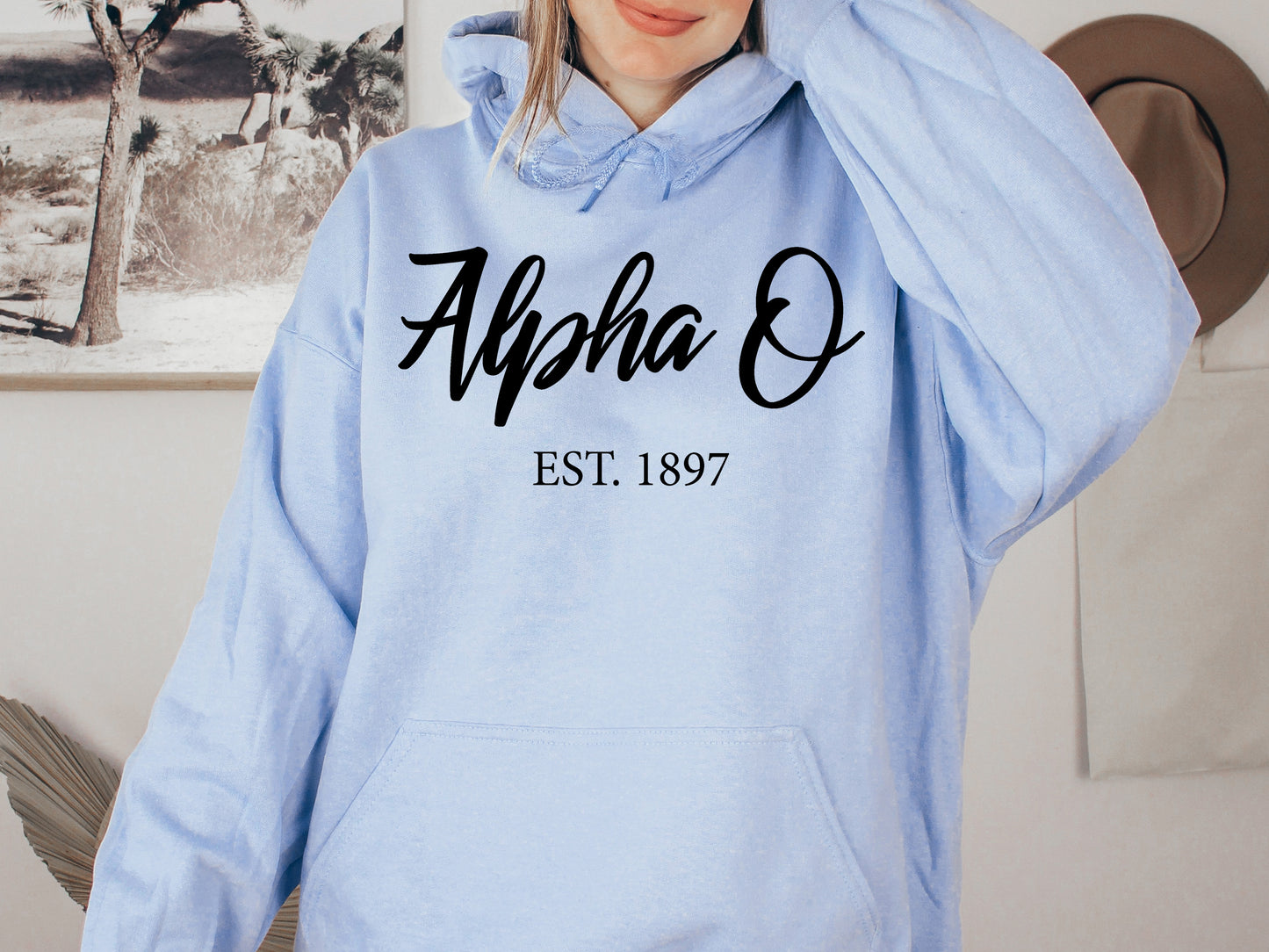 Alpha Omicron Pi Black Flowy Sorority Hoodie _ 81g