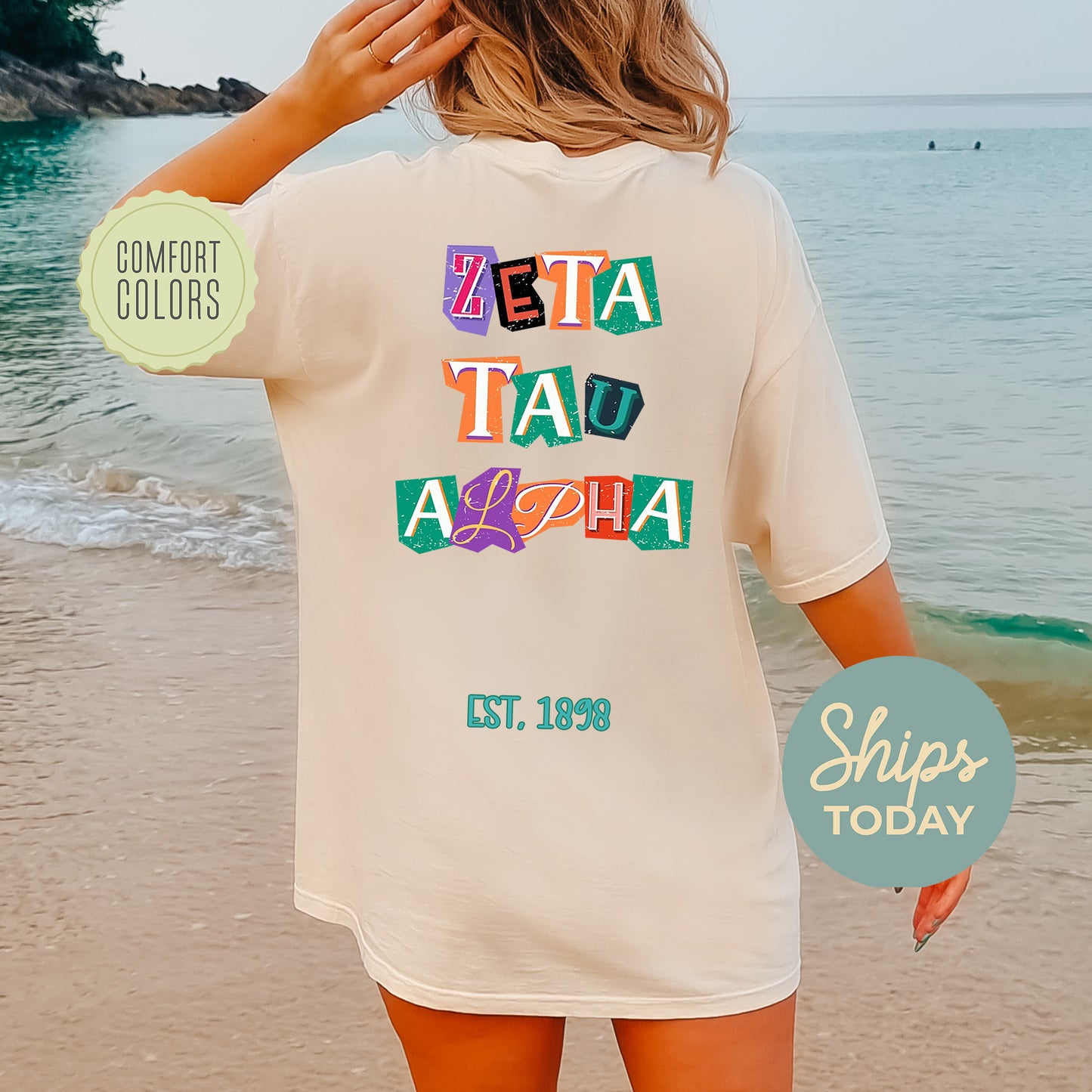 Zeta Tau Alpha Letter Cuts Comfort Colors Sorority T-shirt _ 35911g