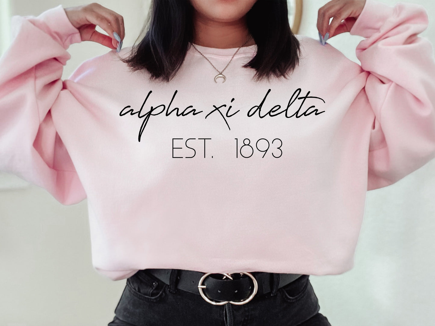 Alpha Xi Delta Black Calligraphy Sorority Sweatshirt _ 2325g