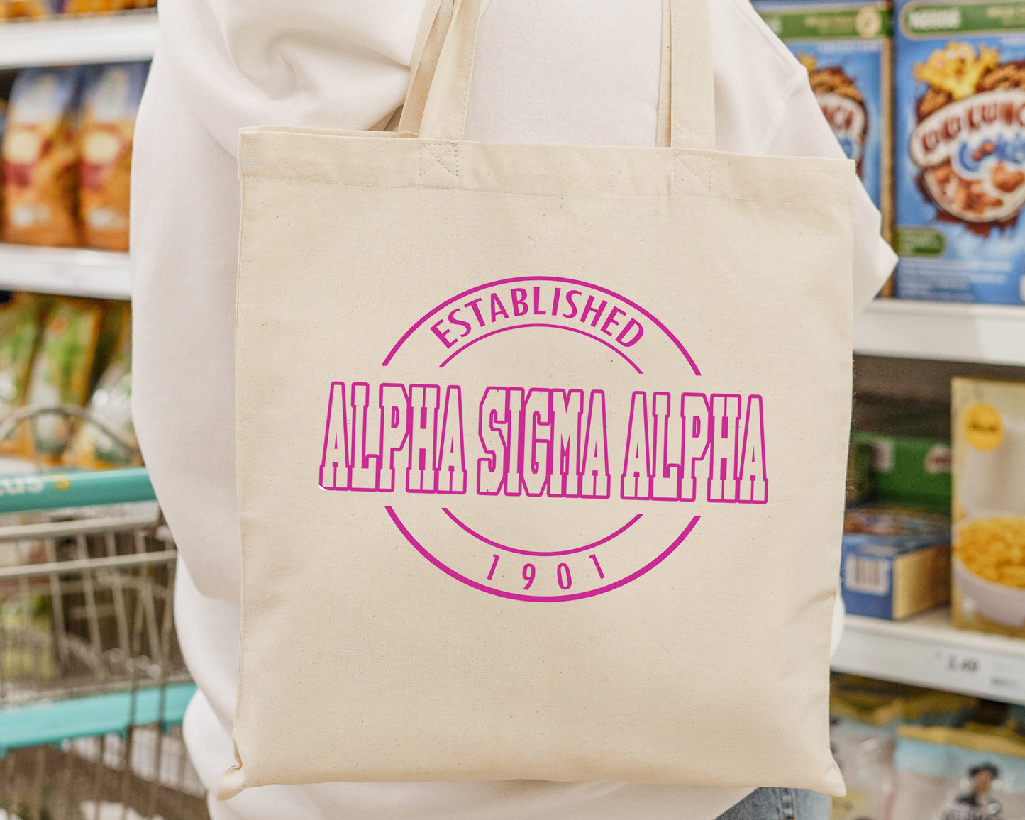 Alpha Sigma Alpha Pink Stamp Sorority Tote Bag _ 34443g
