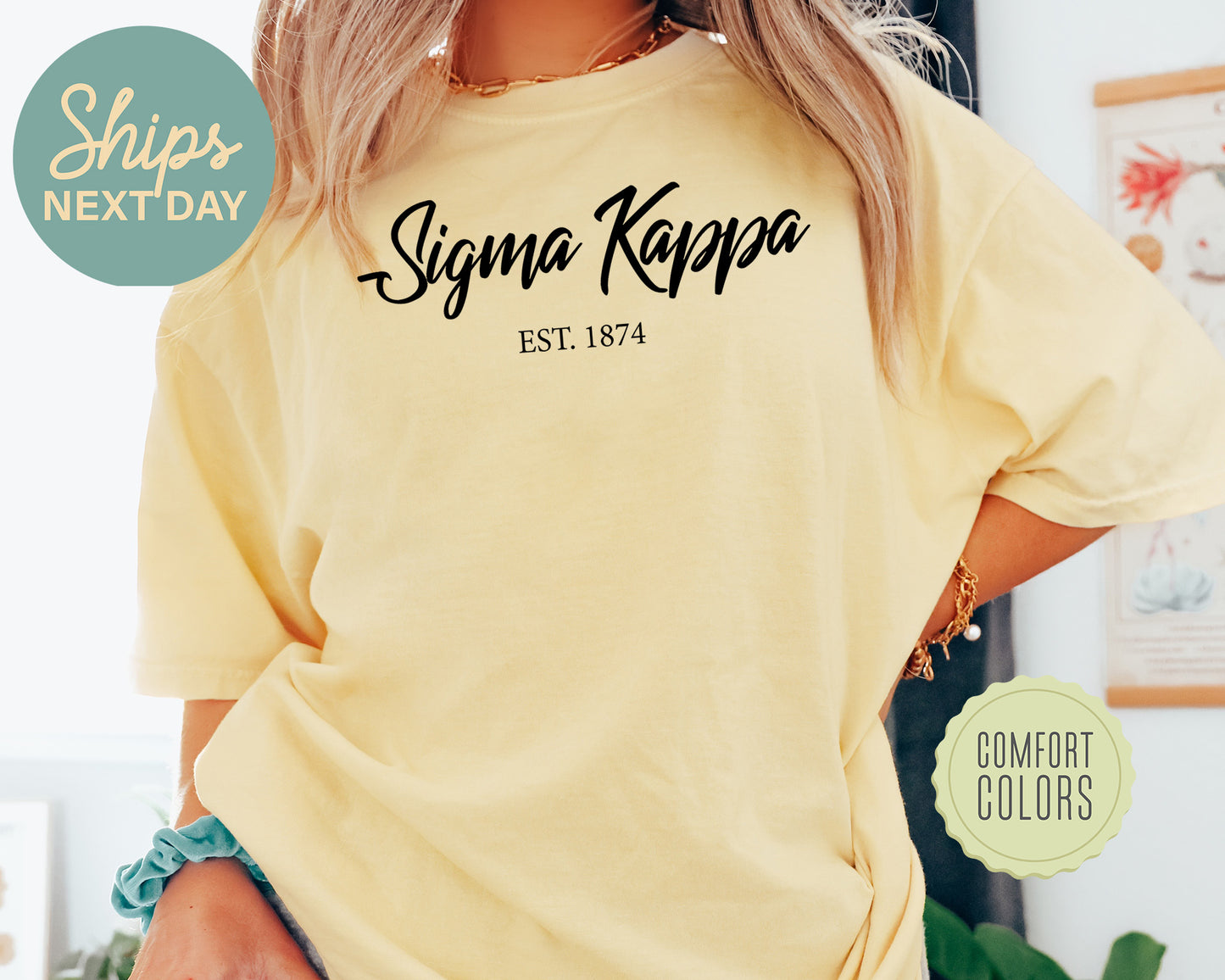 Sigma Kappa Black Flowy Comfort Colors Sorority T-shirt _ 99g
