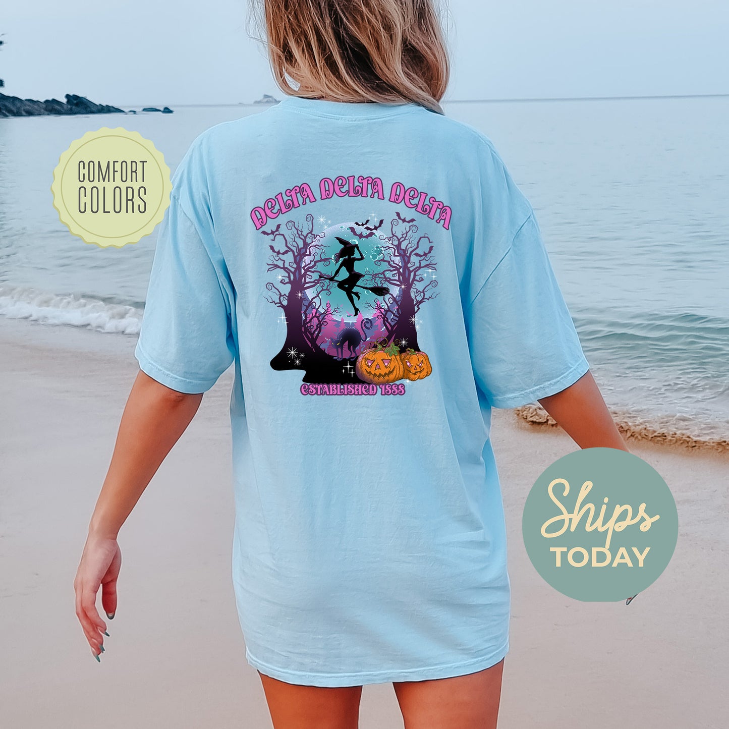 Delta Delta Delta Halloween Witch Comfort Colors Sorority T-shirt _ 36236g