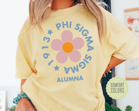 Phi Sigma Sigma Floral Alumna Comfort Colors Sorority T-shirt _ 2570g