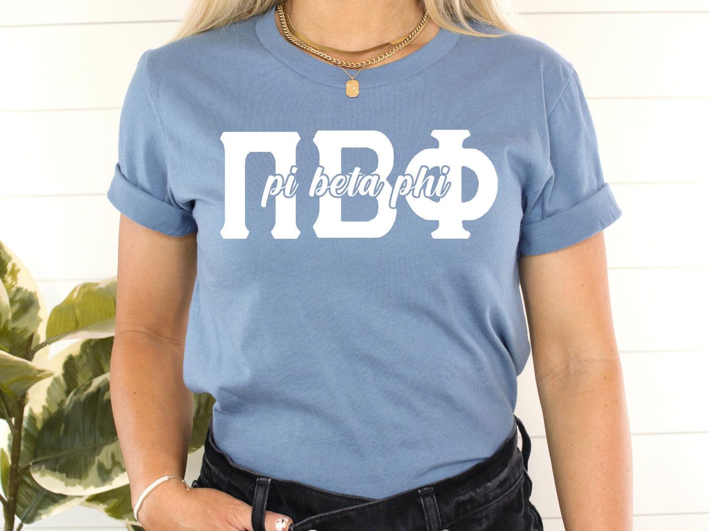Pi Beta Phi Sliced White Letters Sorority T-shirt _ 2258g
