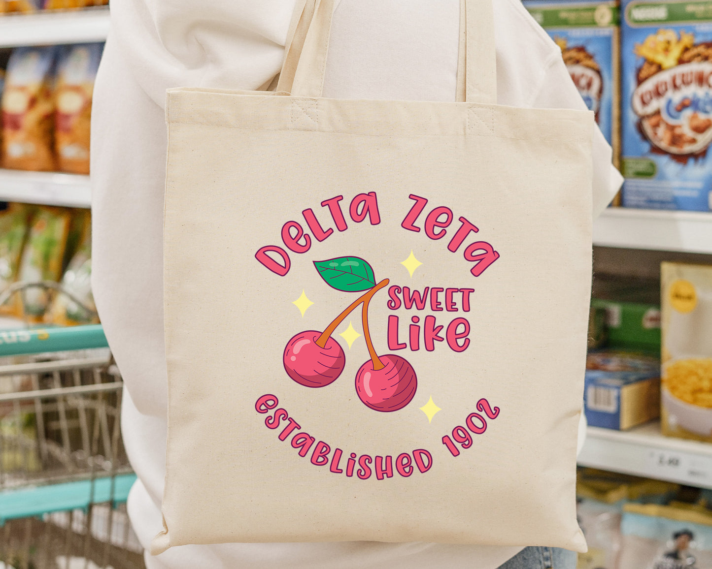 Delta Zeta Sweet Like Cherry Sorority Tote Bag _ 34321g