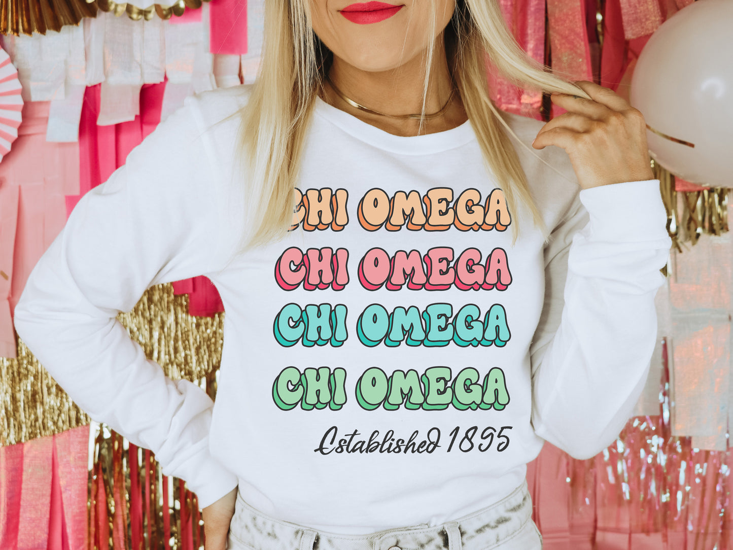 Chi Omega Lucy Sorority Long Sleeve T-shirt _ 267g