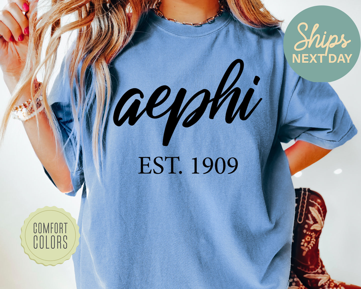 Alpha Epsilon Phi Black Flowy Comfort Colors Sorority T-shirt _ 79g