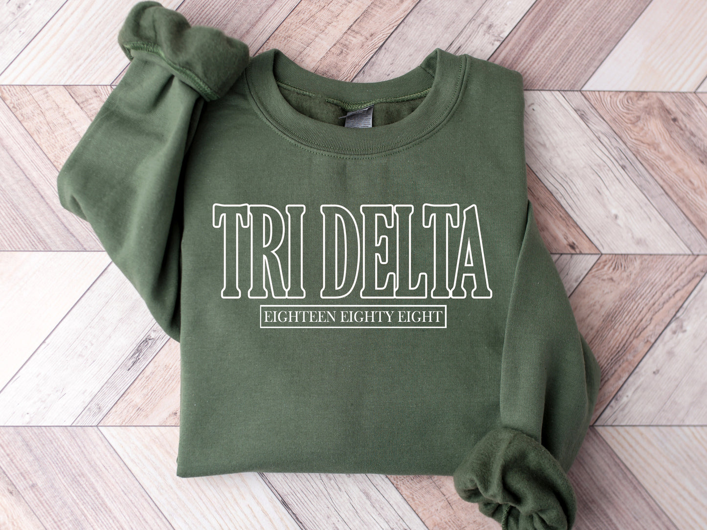 Delta Delta Delta Stencil Stacked Sorority Sweatshirt _ 2144g