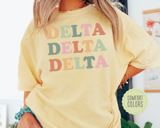 Delta Delta Delta Bright and Proud Comfort Colors Sorority T-shirt _ 424g