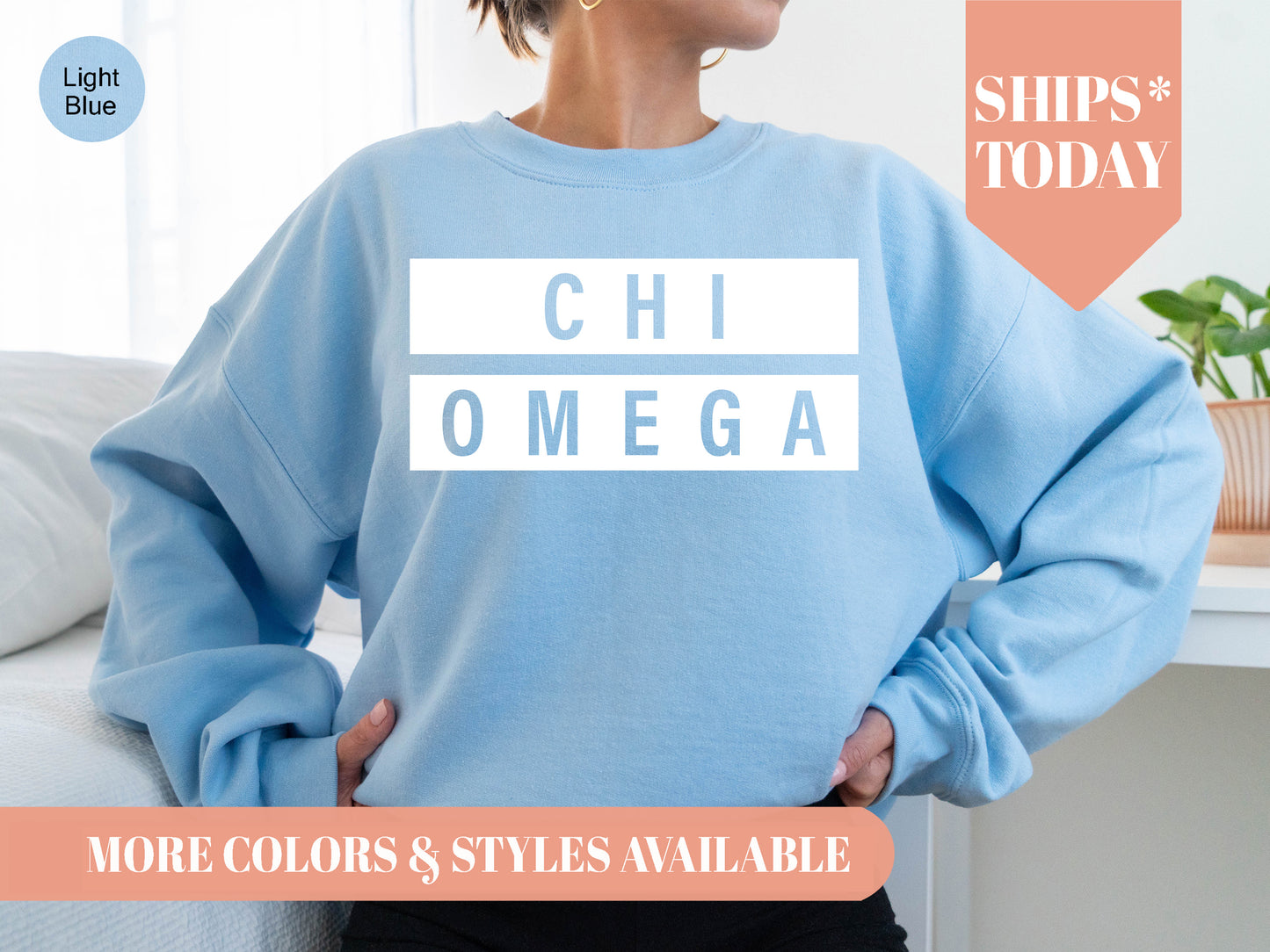 Chi Omega Faded White Box Sorority Sweatshirt _ 3342g