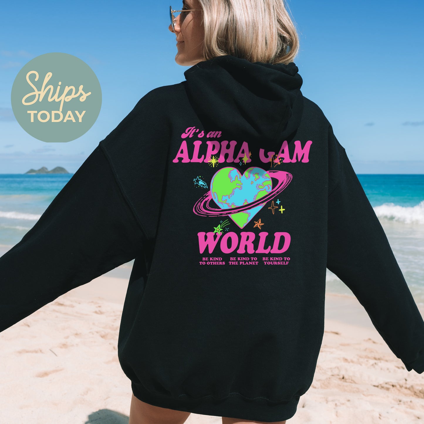 Alpha Gamma Delta Pink Planet Sorority Hoodie _ 34233g