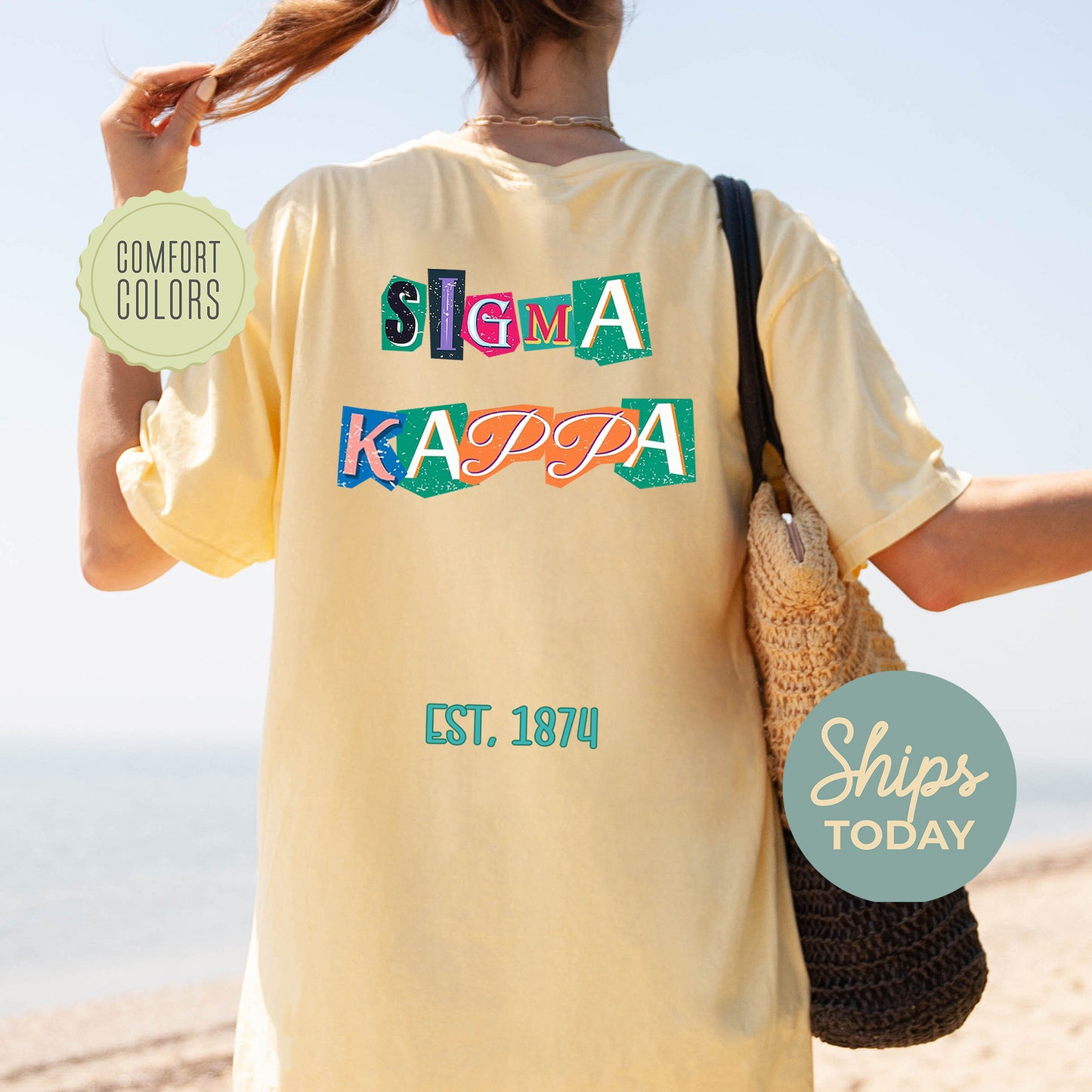 Sigma Kappa Letter Cuts Comfort Colors Sorority T-shirt _ 35908g