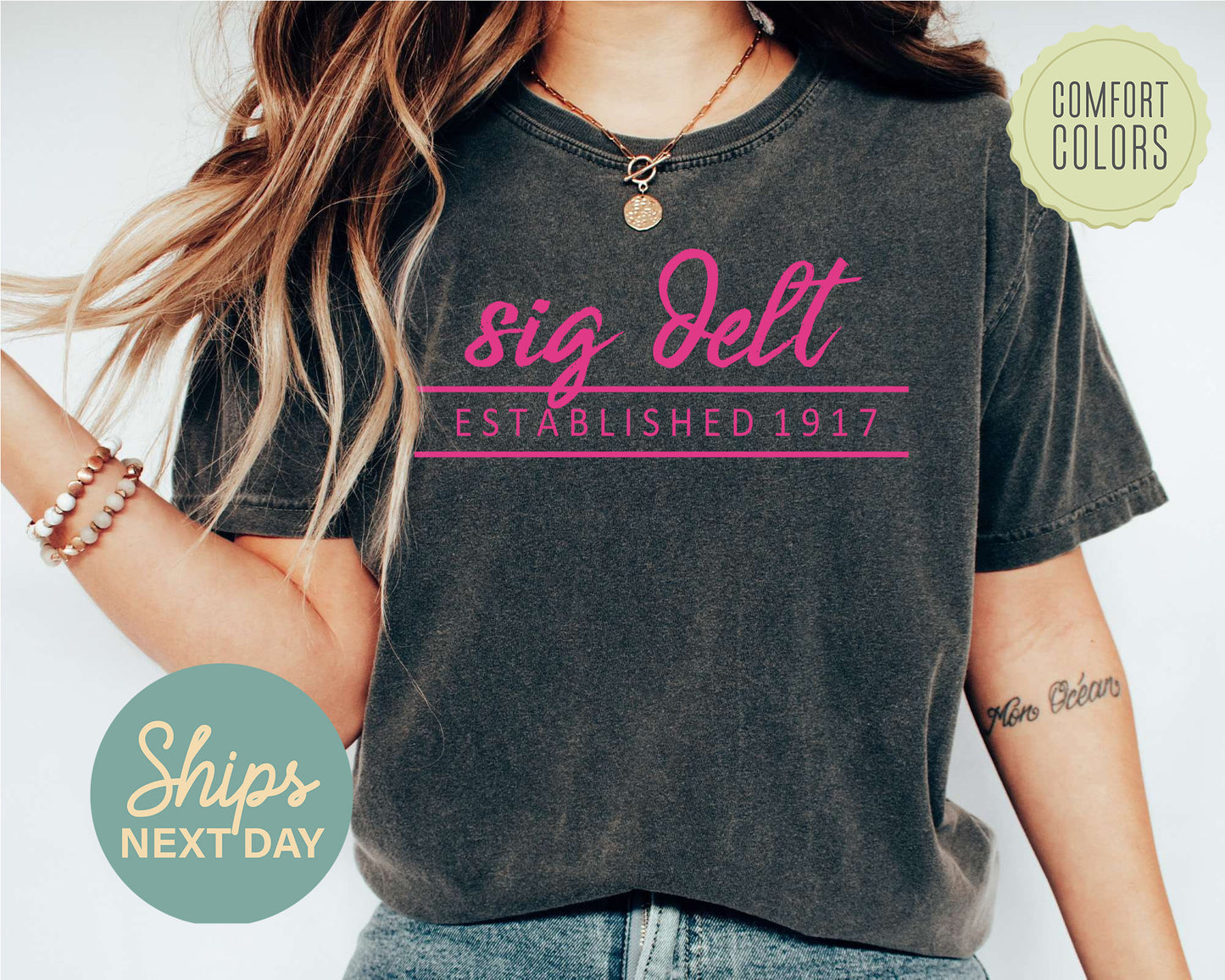 Sigma Delta Tau All Pink Comfort Colors Sorority T-shirt _ 773g