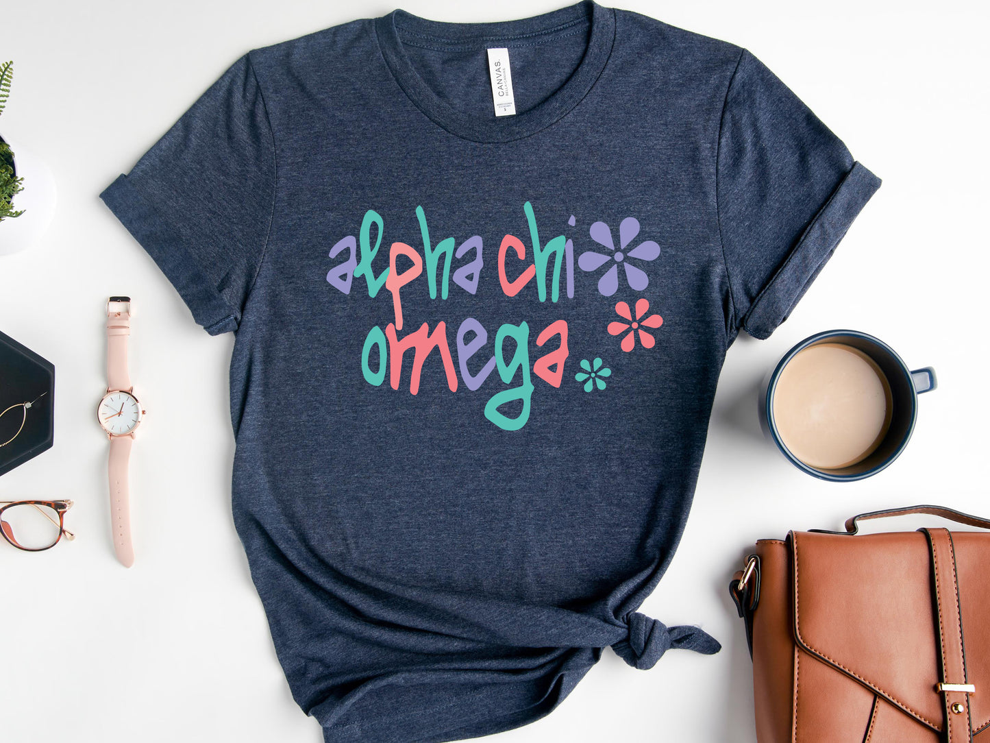 Alpha Chi Omega Colorful Floral Sorority T-shirt _ 2603g