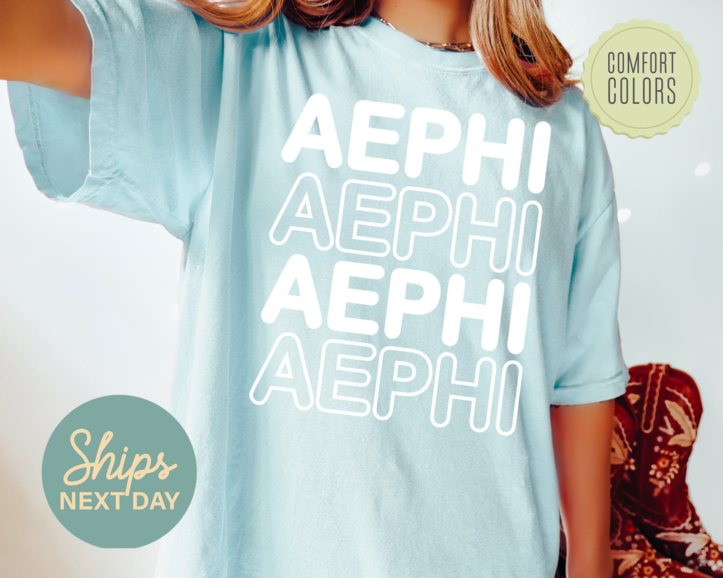 Alpha Epsilon Phi Bold Bubble Letter Comfort Colors Sorority T-shirt _ 2214g