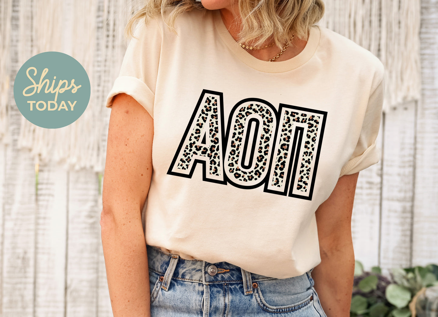 Alpha Omicron Pi Safari Style Letters Sorority T-shirt _ 30439g