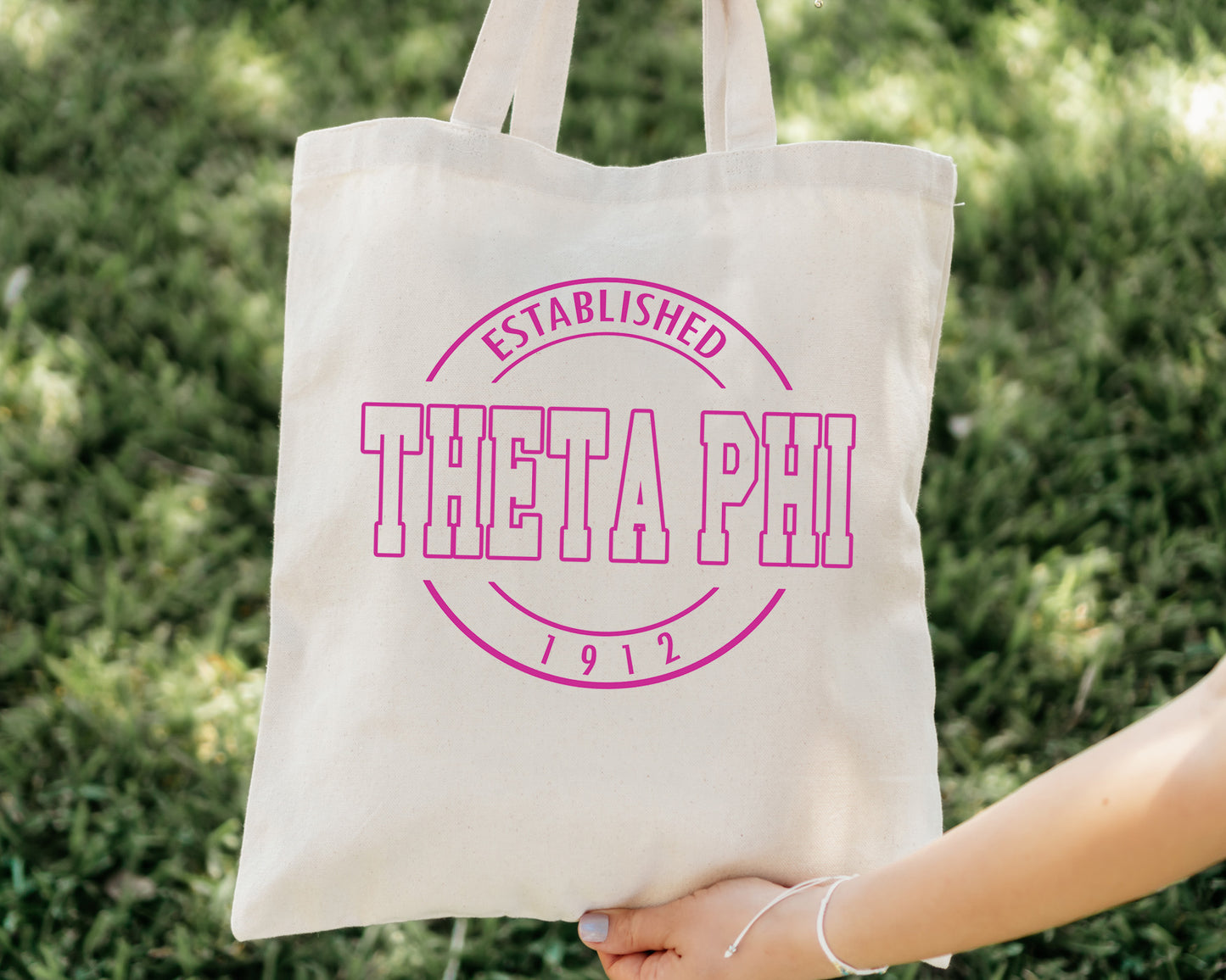 Theta Phi Alpha Pink Stamp Sorority Tote Bag _ 34461g