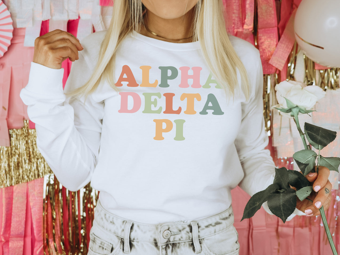 Alpha Delta Pi Bright and Proud Sorority Long Sleeve T-shirt _ 415g