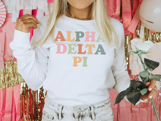 Alpha Delta Pi Bright and Proud Sorority Long Sleeve T-shirt _ 415g