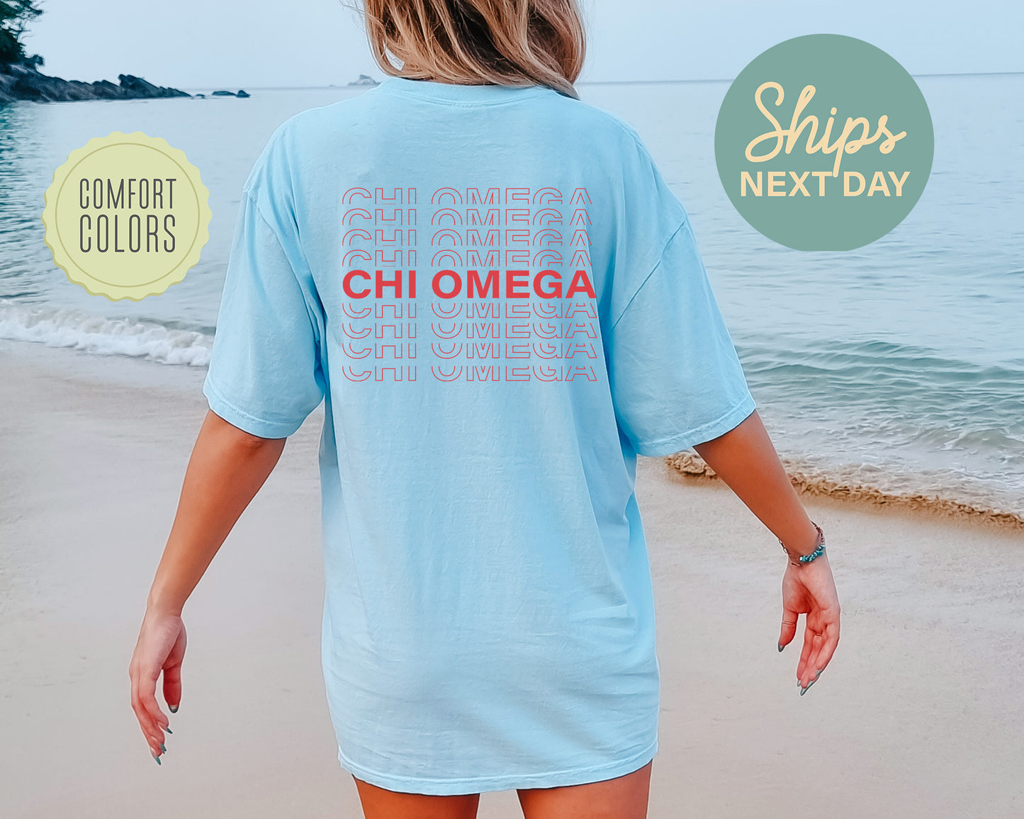 Chi Omega Repeating Name Comfort Colors Sorority T-shirt _ 33007g