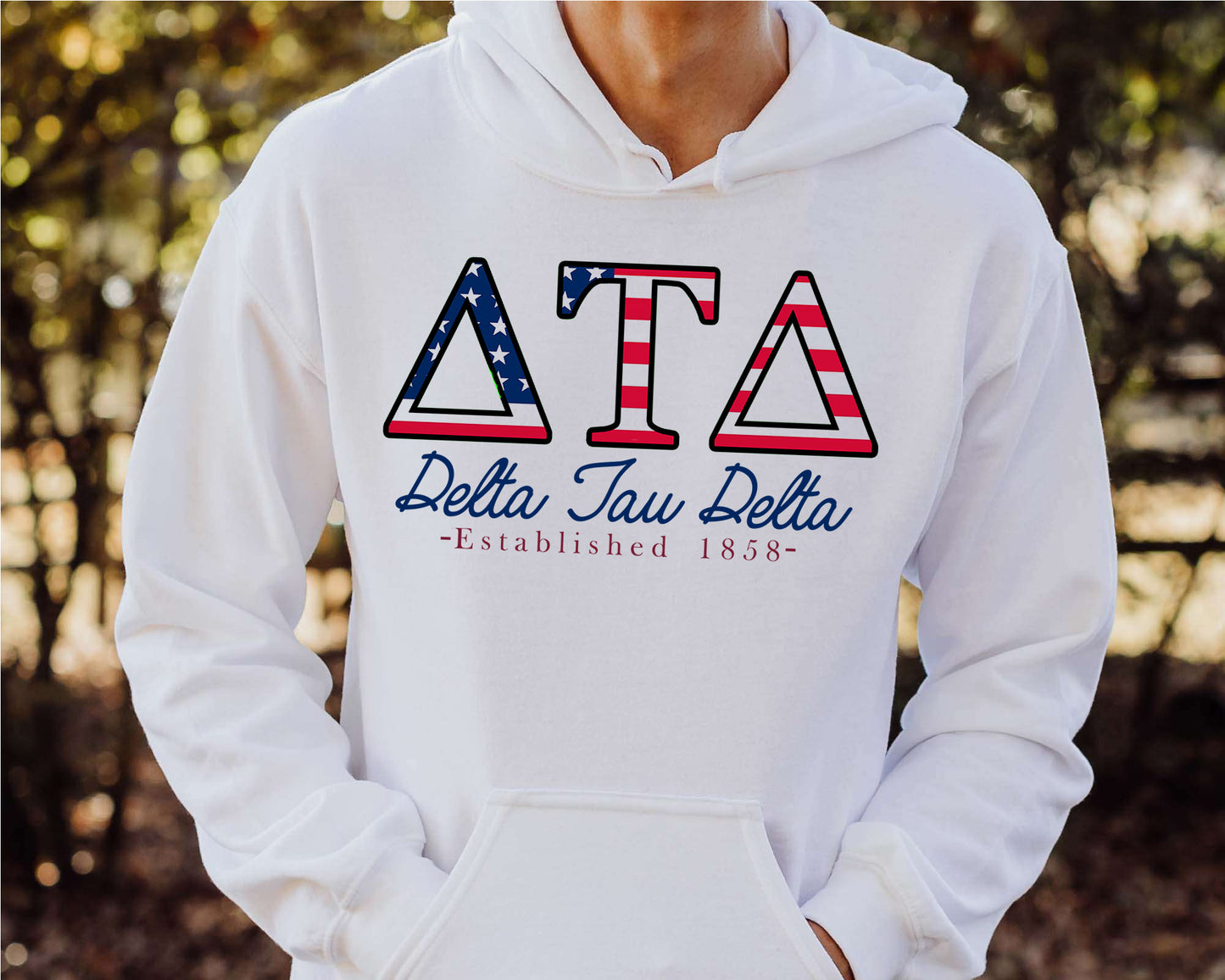 Delta Tau Delta American Flag Letters Fraternity Hoodie _ 1163g