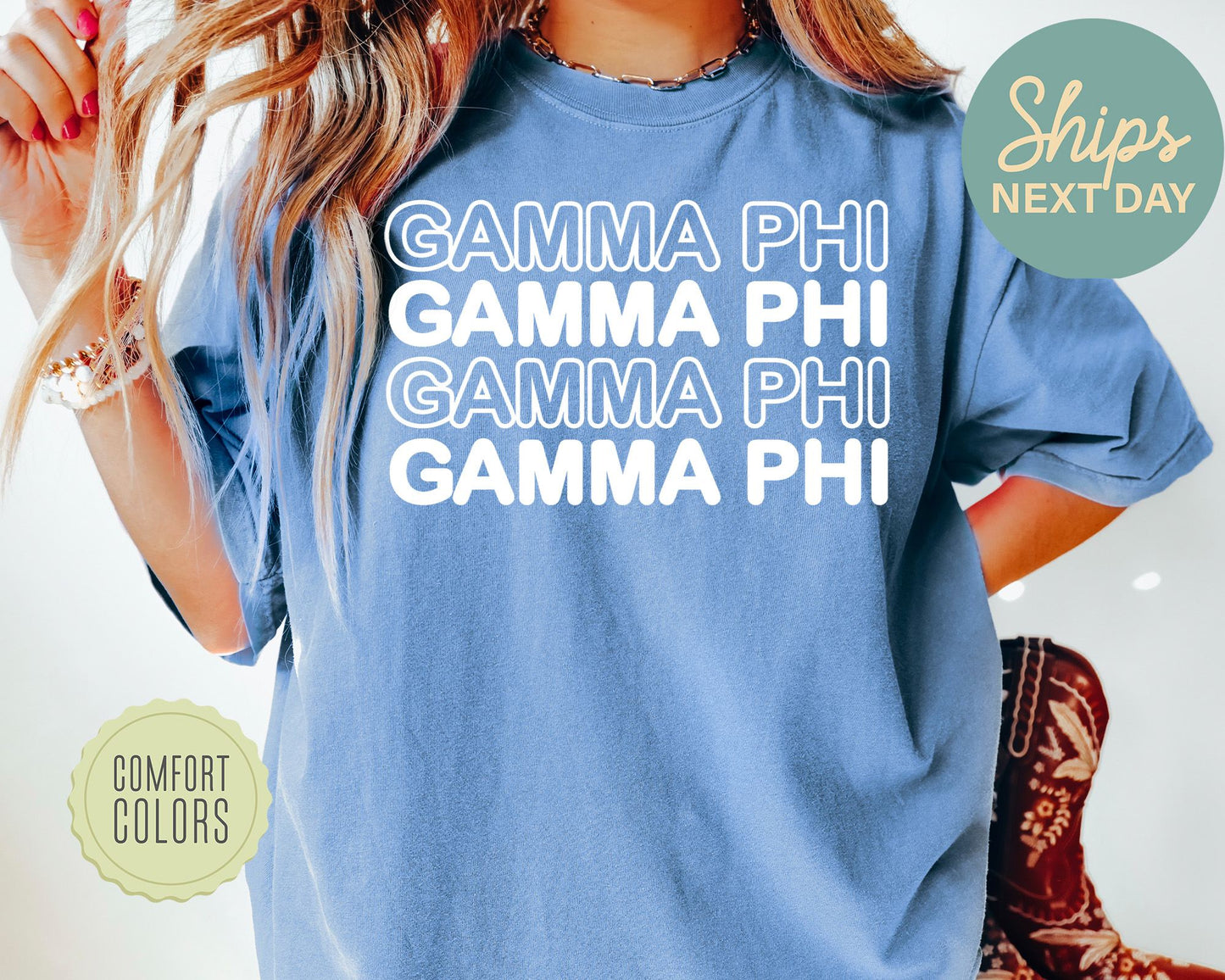 Gamma Phi Beta Bold Bubble Letter Comfort Colors Sorority T-shirt _ 2226g