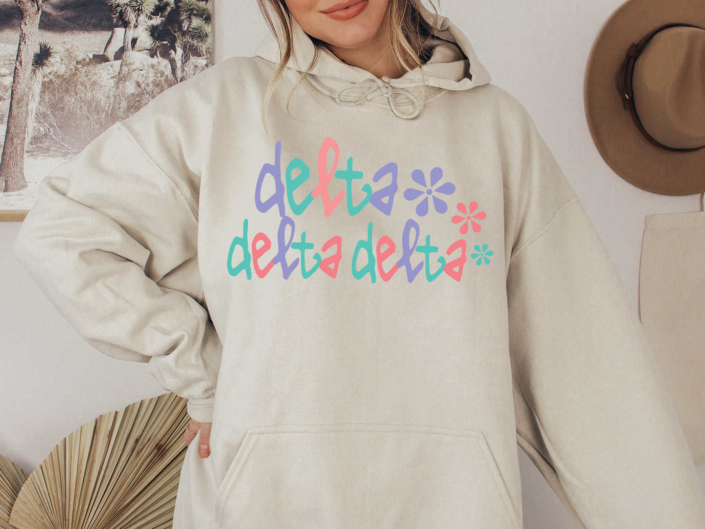 Delta Delta Delta Colorful Floral Sorority Hoodie _ 2613g