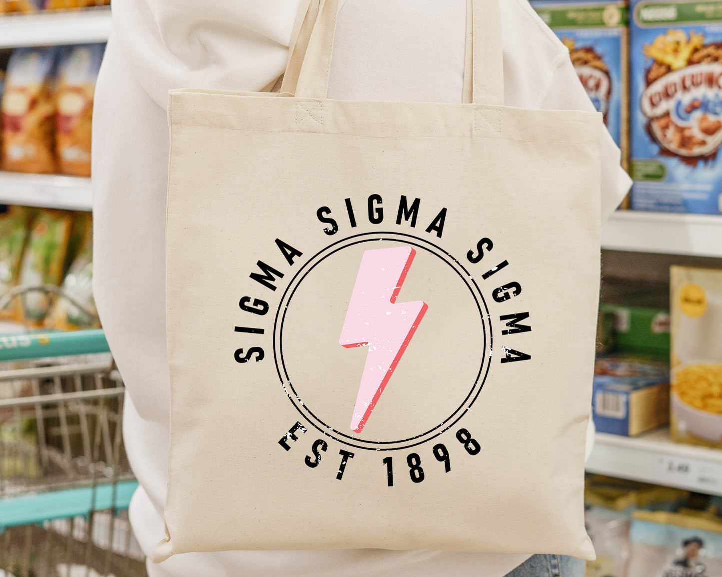 Sigma Sigma Sigma Pinkish Strike Sorority Tote Bag _ 34383g