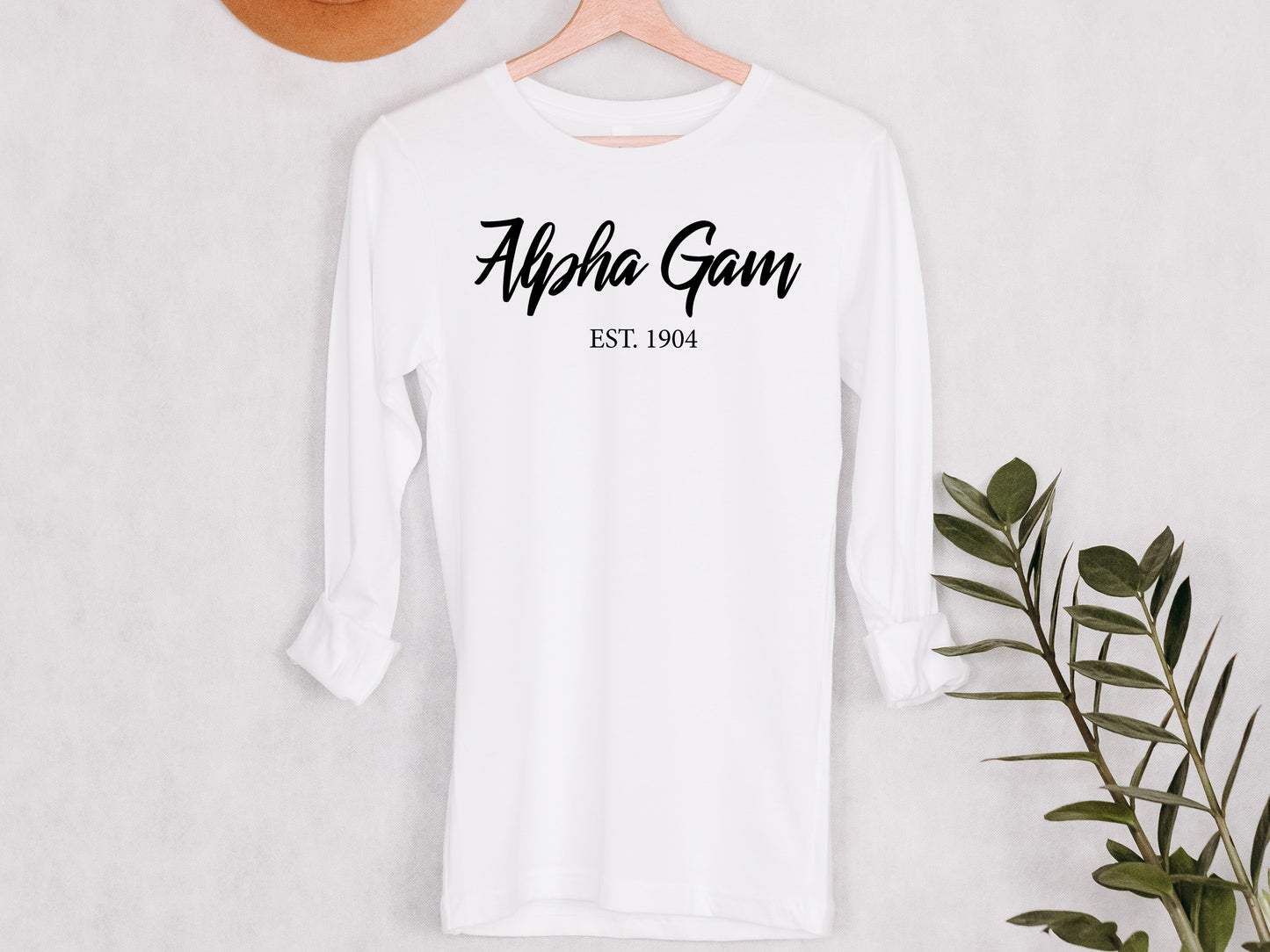 Alpha Gamma Delta Black Flowy Sorority Long Sleeve T-shirt _ 80g