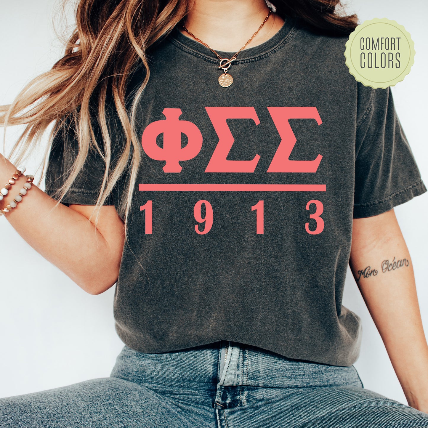 Phi Sigma Sigma Monochromatic Comfort Colors Sorority T-shirt _ 30862g