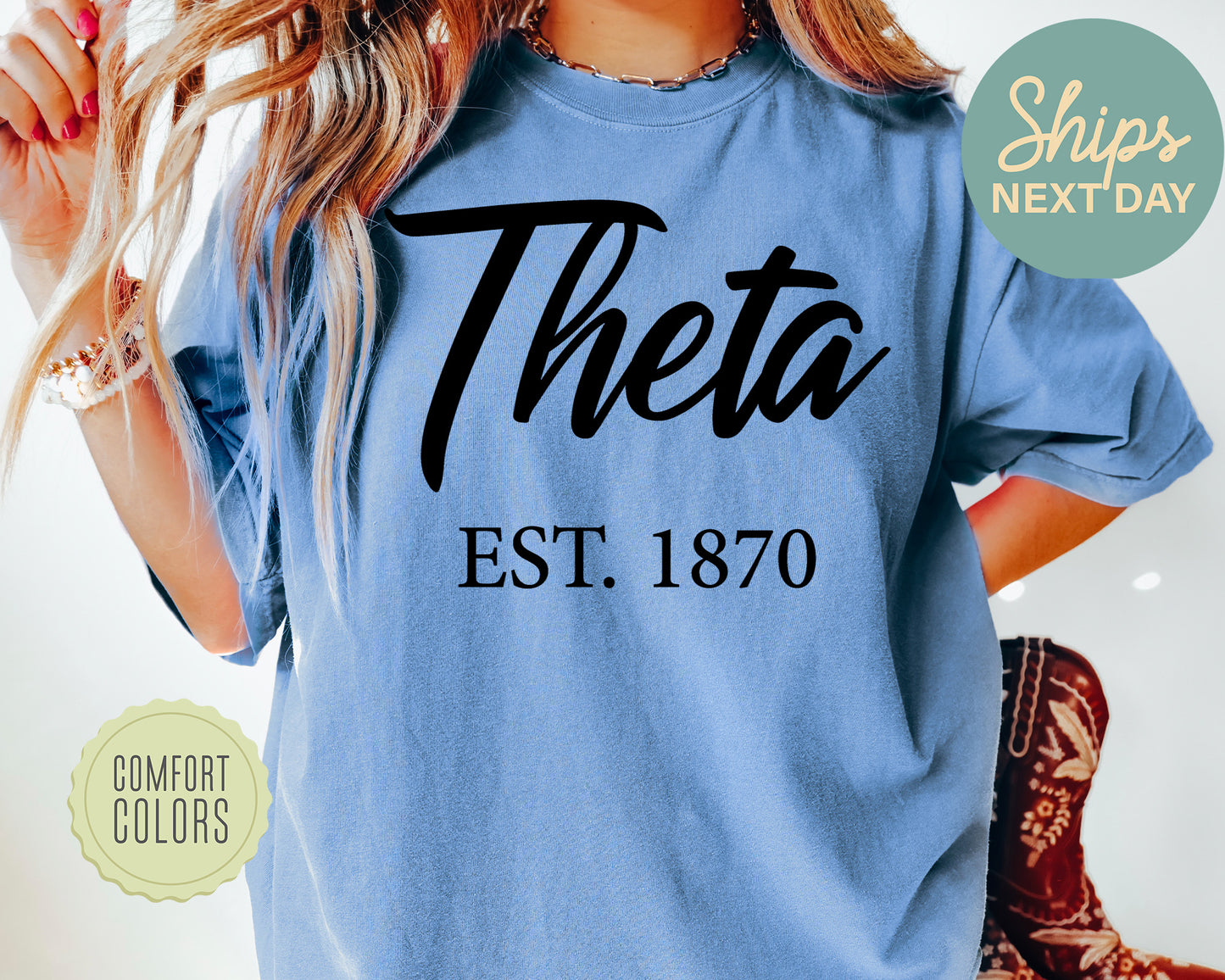 Kappa Alpha Theta Black Flowy Comfort Colors Sorority T-shirt _ 92g