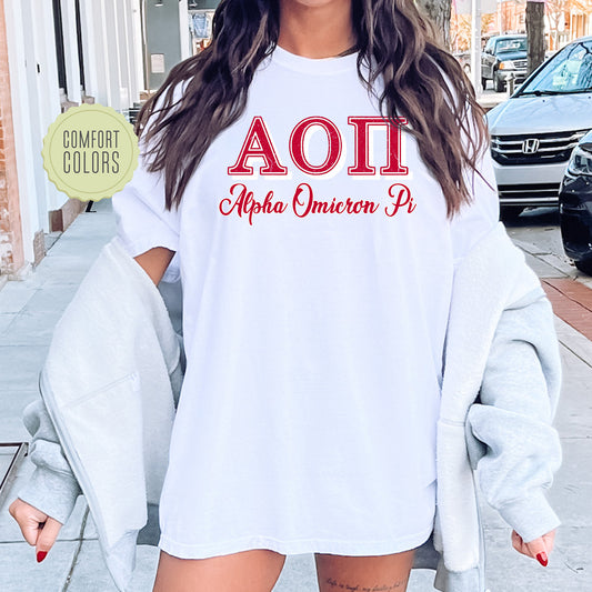 Alpha Omicron Pi Greek Colors Comfort Colors Sorority T-shirt _ 36073g