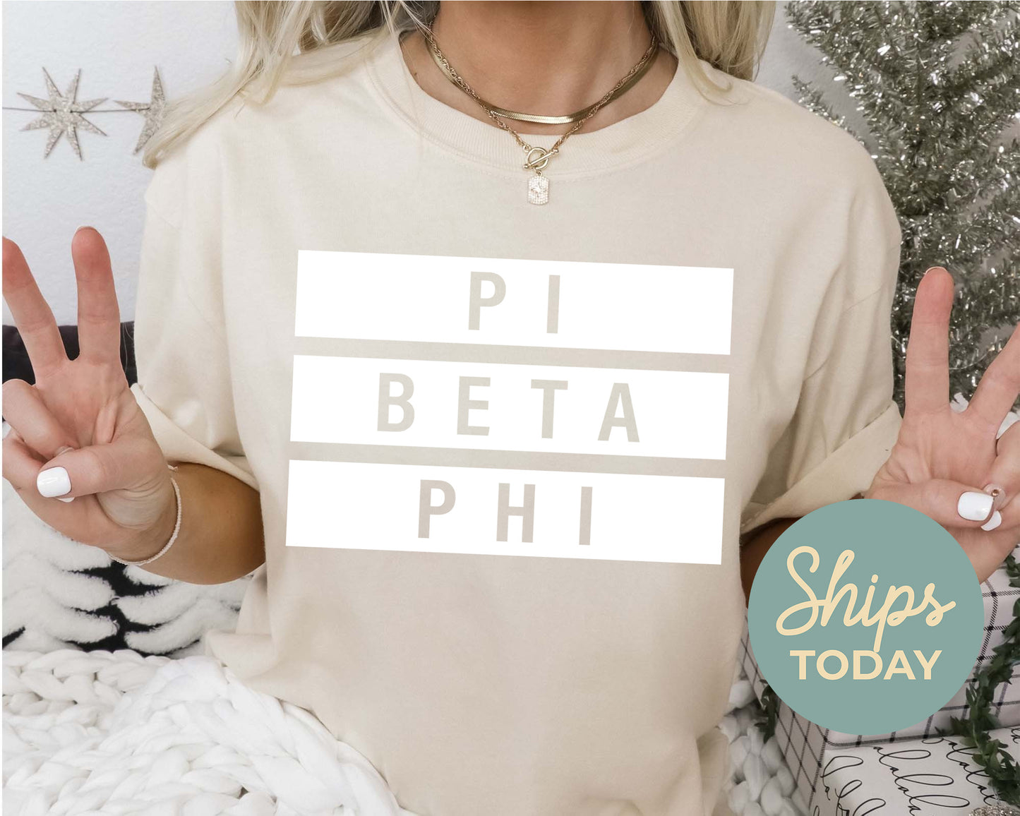 Pi Beta Phi Faded White Box Sorority T-shirt _ 3353g