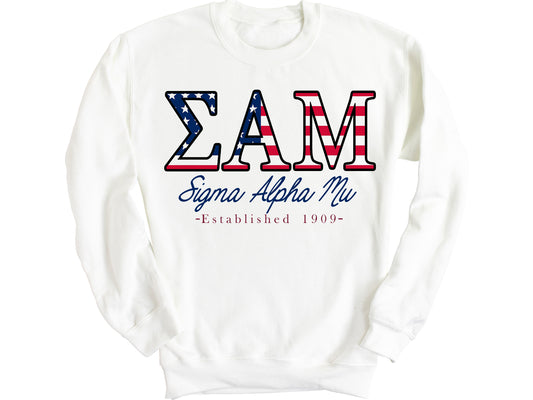 Sigma Alpha Mu American Flag Letters Fraternity Sweatshirt _ 1174g