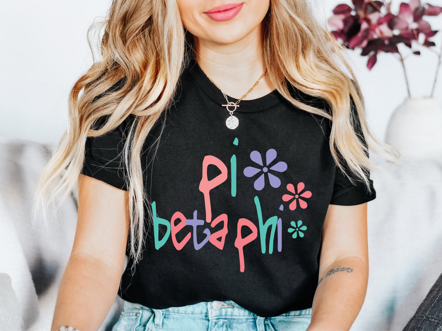 Pi Beta Phi Colorful Floral Sorority T-shirt _ 2623g