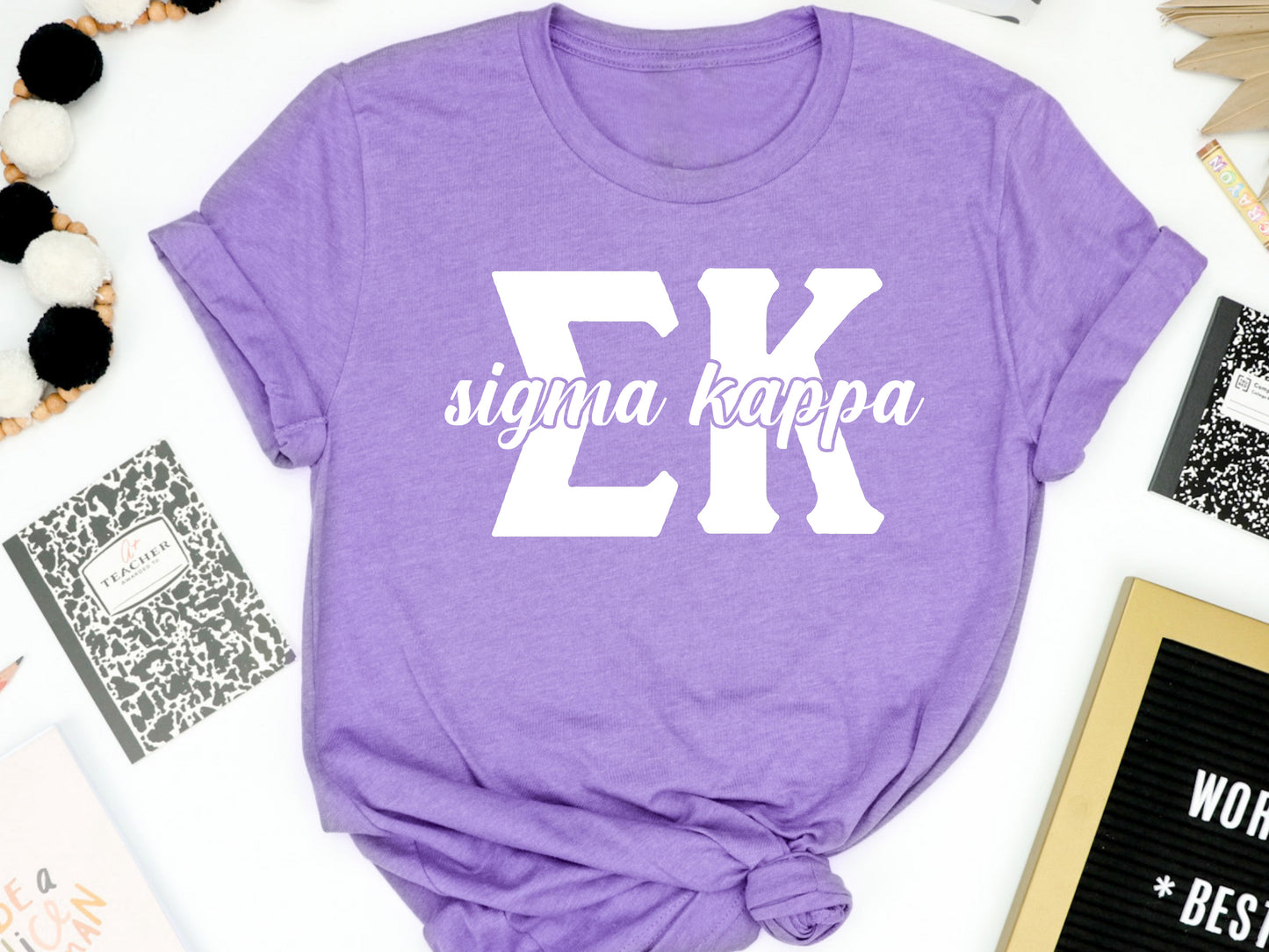 Sigma Kappa Sliced White Letters Sorority T-shirt _ 2260g