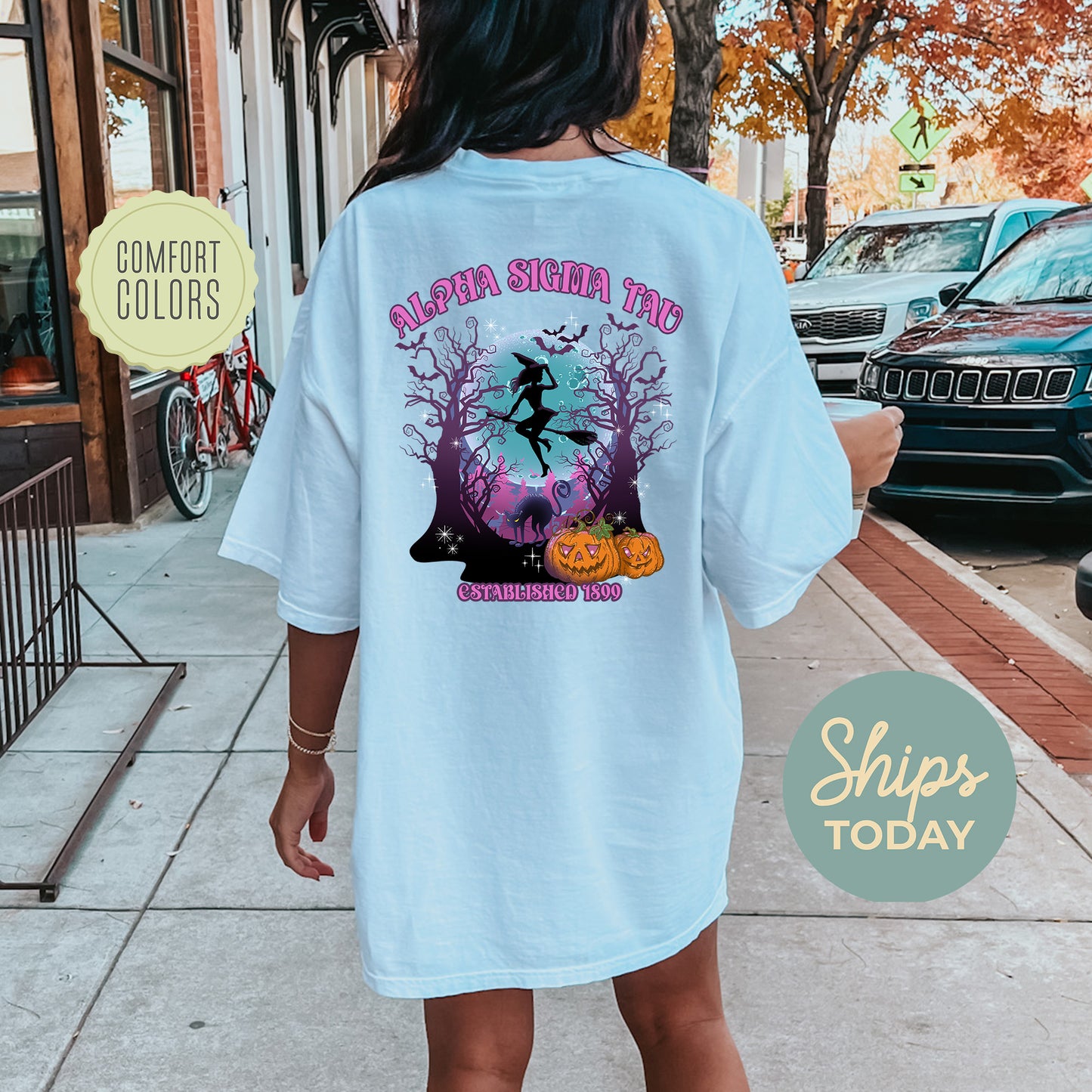 Alpha Sigma Tau Halloween Witch Comfort Colors Sorority T-shirt _ 36233g