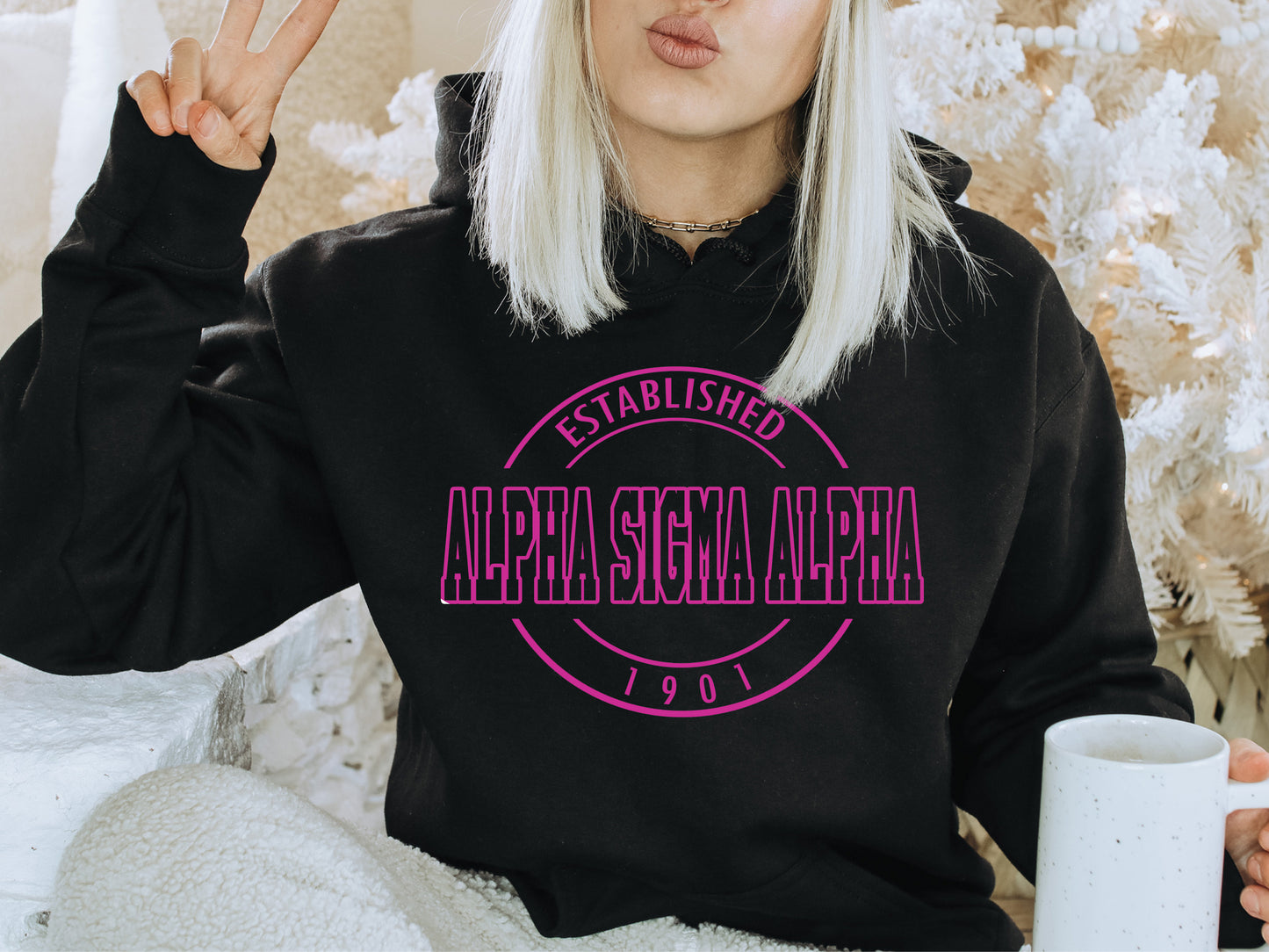 Alpha Sigma Alpha Pink Stamp Sorority Hoodie _ 57g