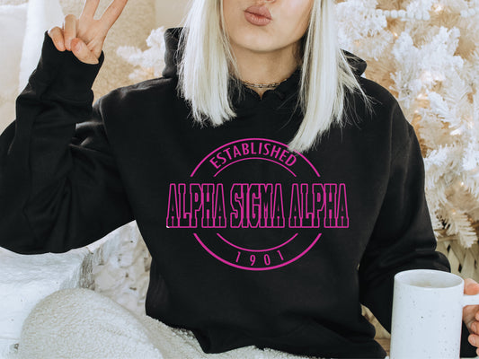 Alpha Sigma Alpha Pink Stamp Sorority Hoodie _ 57g
