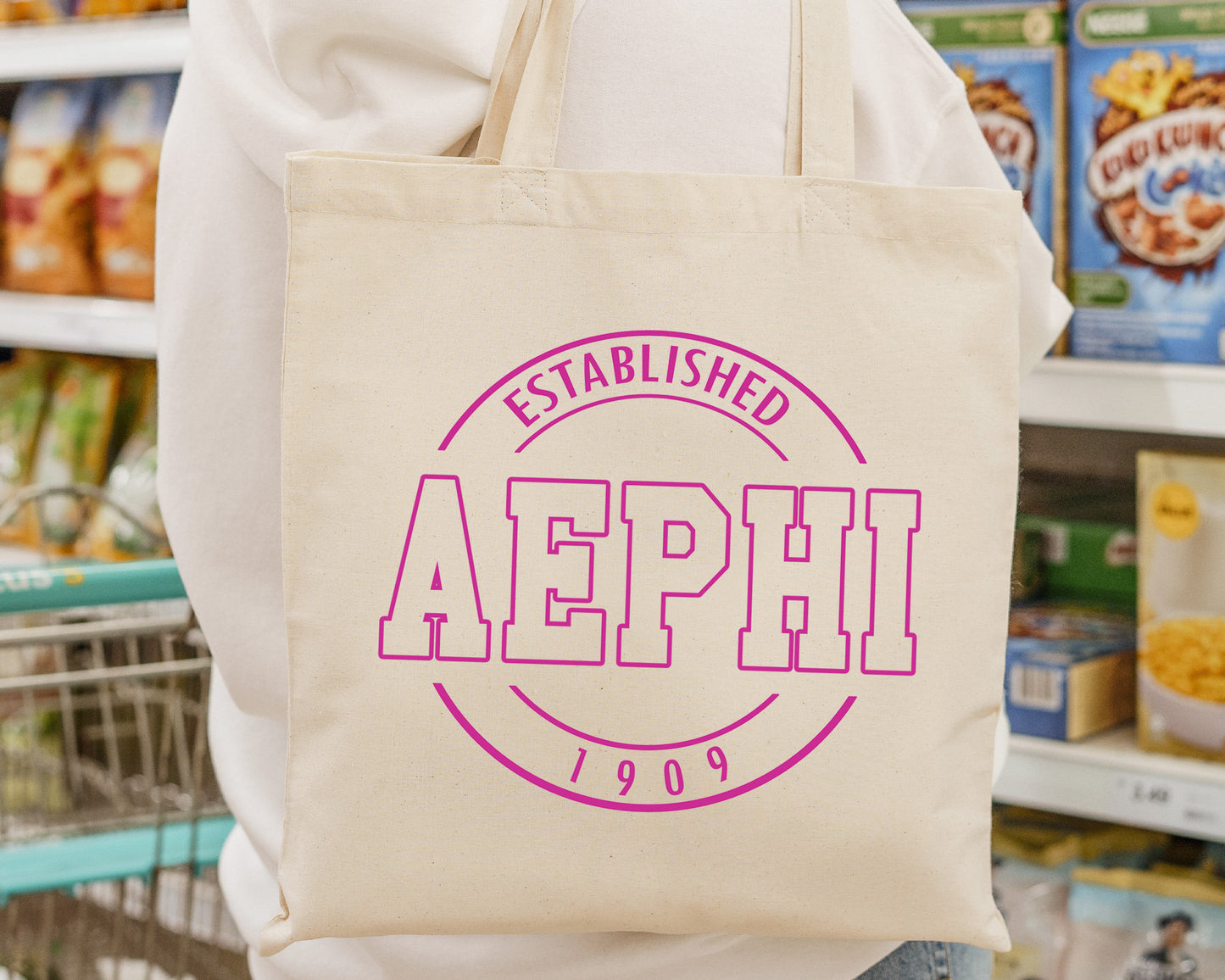 Alpha Epsilon Phi Pink Stamp Sorority Tote Bag _ 34439g