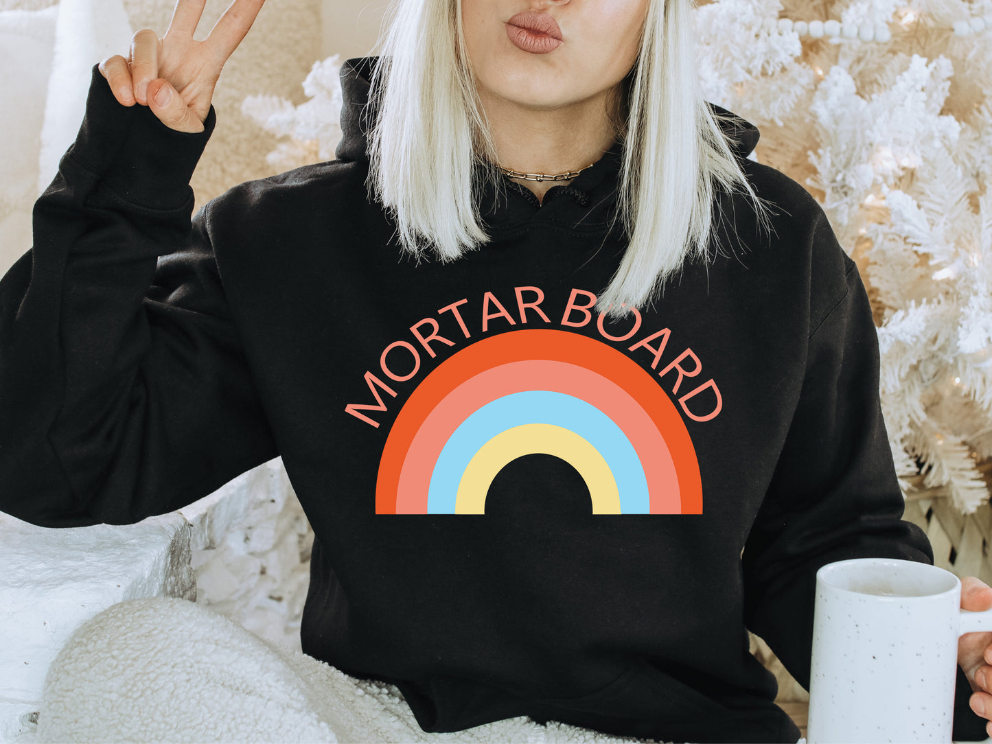 Mortar Board Colorful Rainbow Sorority Hoodie _ 3460g