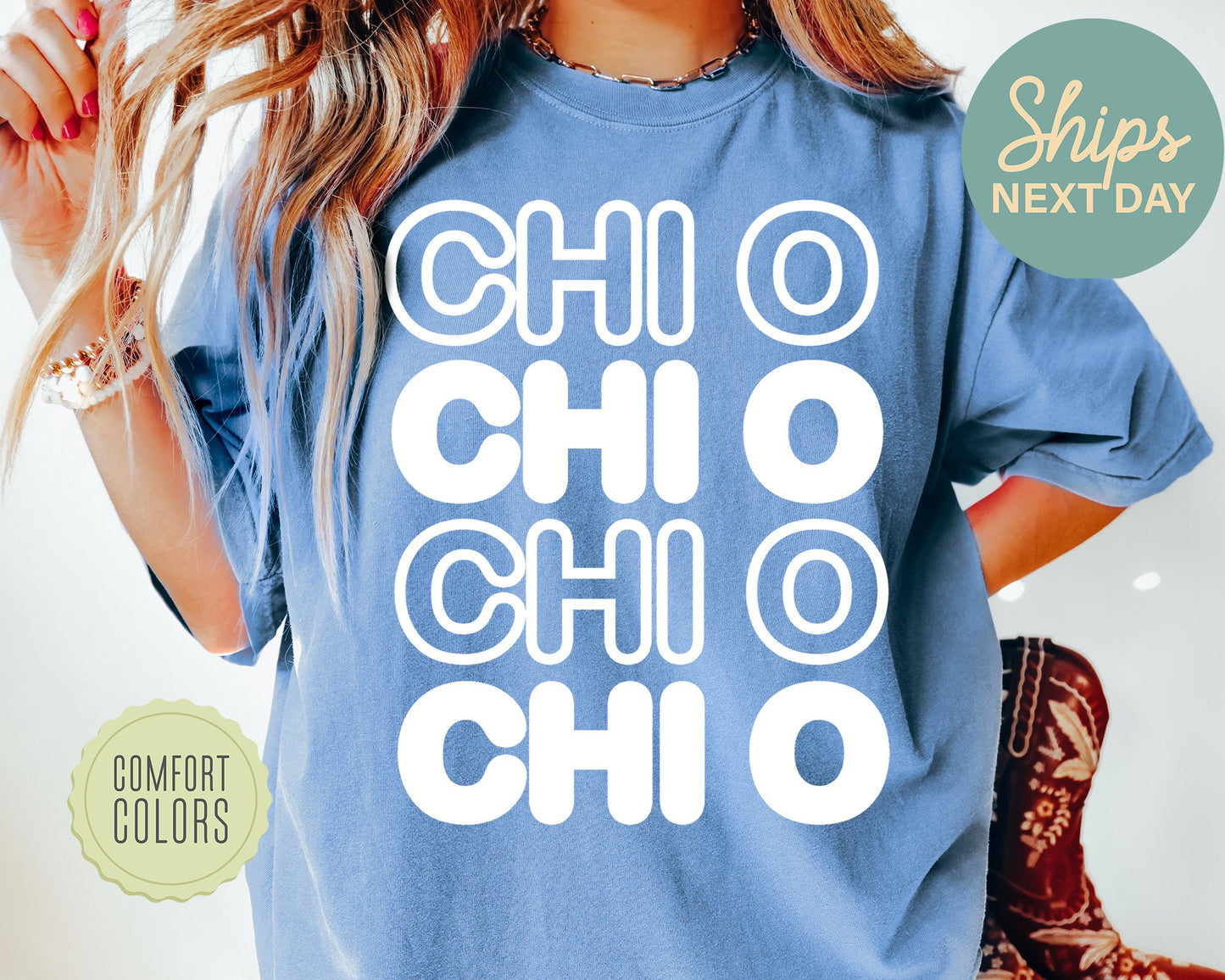 Chi Omega Bold Bubble Letter Comfort Colors Sorority T-shirt _ 2221g
