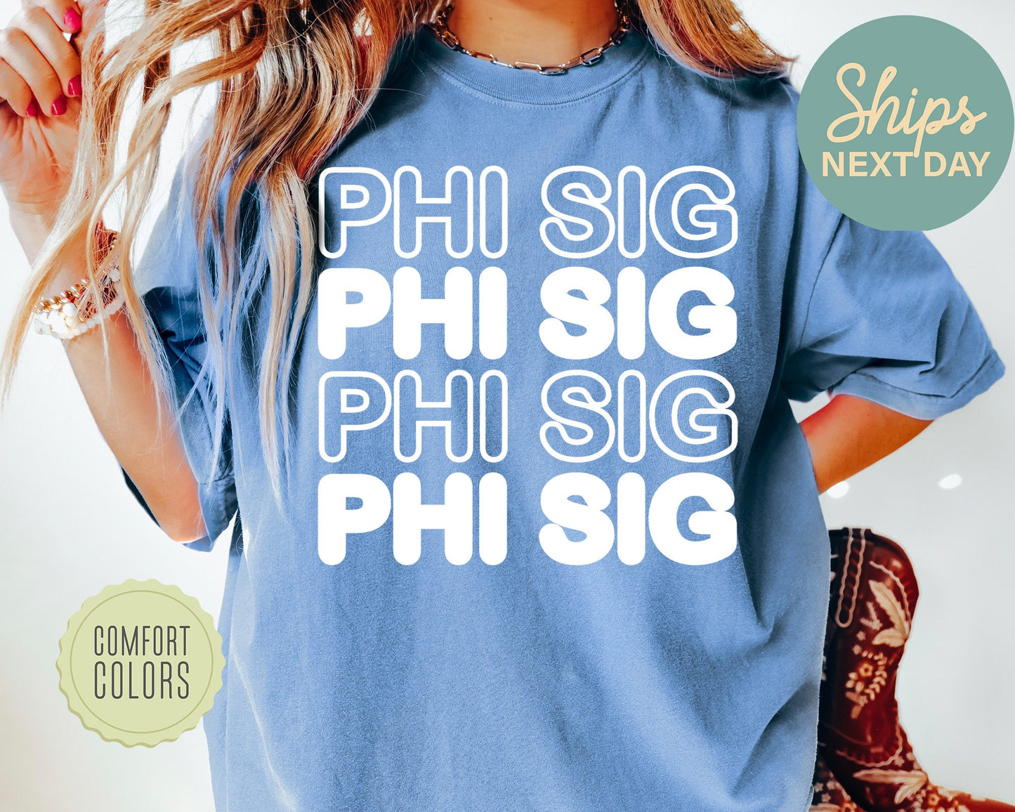 Phi Sigma Sigma Bold Bubble Letter Comfort Colors Sorority T-shirt _ 2231g