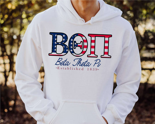 Beta Theta Pi American Flag Letters Fraternity Hoodie _ 1159g