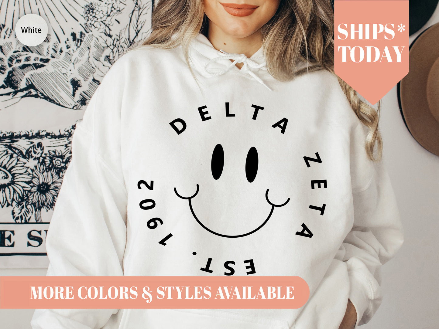 Delta Zeta Smiley Face Halo Sorority Hoodie _ 2512g
