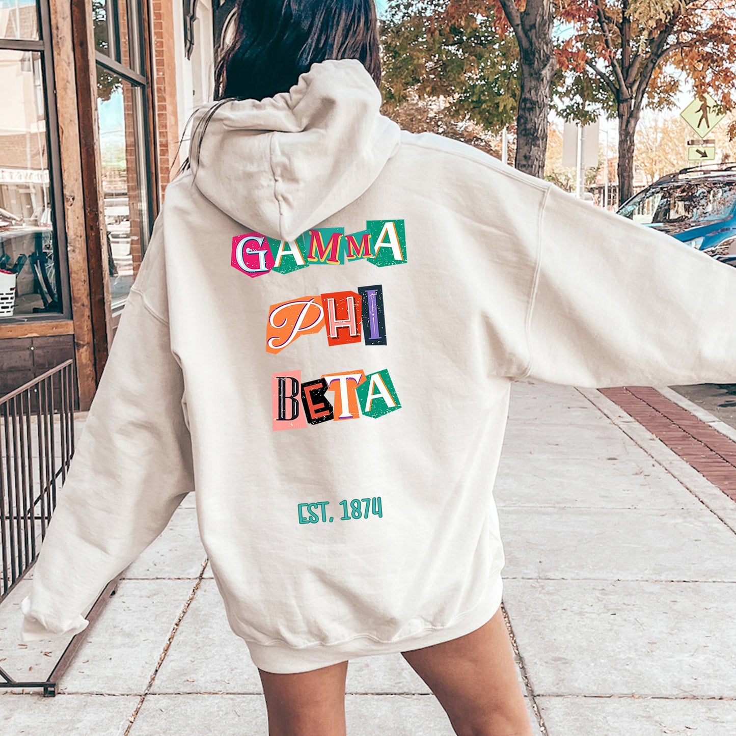 Gamma Phi Beta Letter Cuts Sorority Hoodie _ 35901g