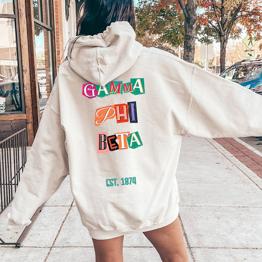 Gamma Phi Beta Letter Cuts Sorority Hoodie _ 35901g