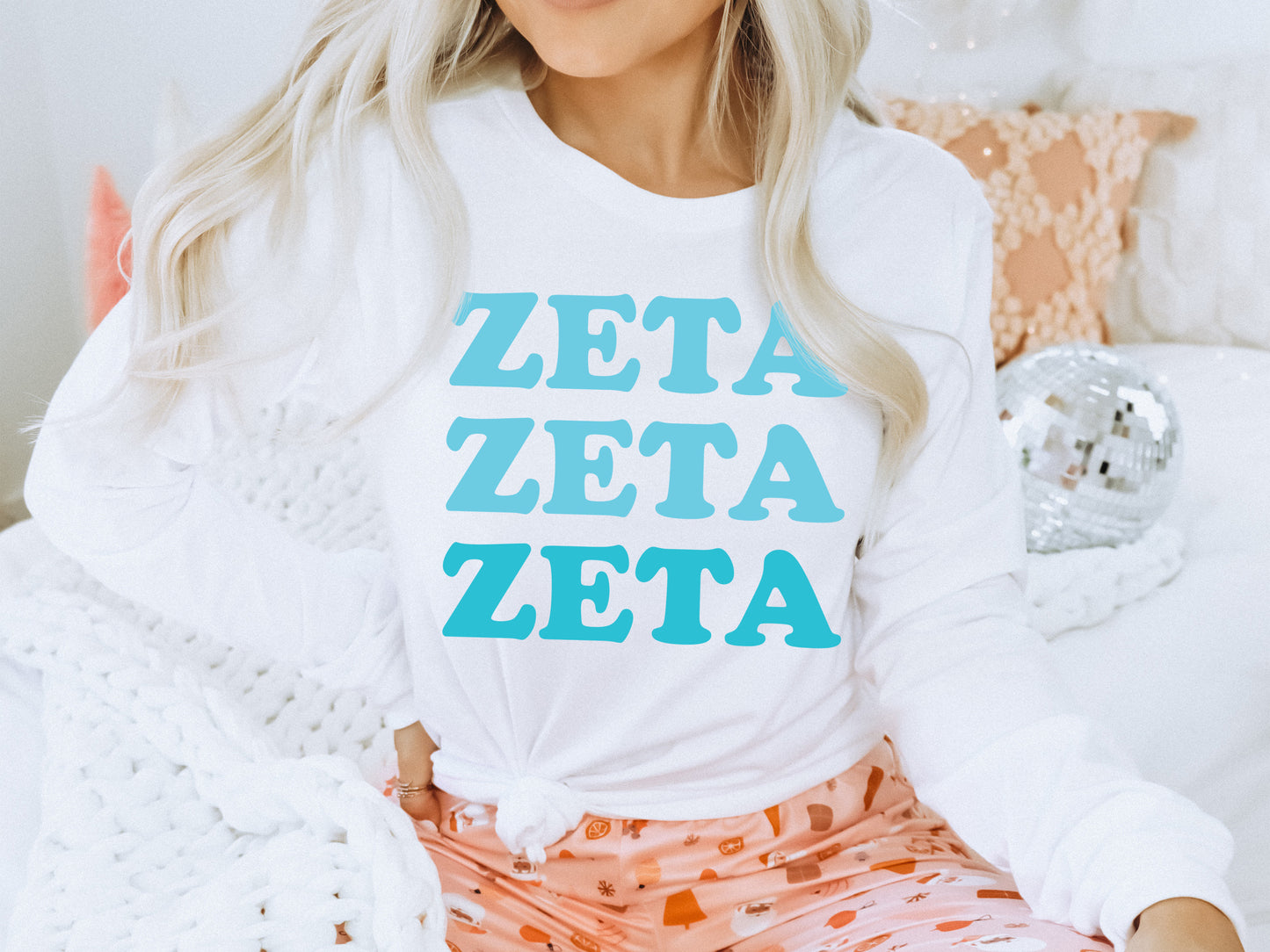 Zeta Tau Alpha Touch of Blue Sorority Long Sleeve T-shirt _ 2602g