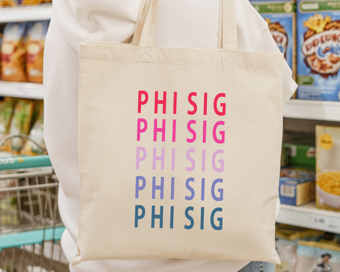 Phi Sigma Sigma Bright and Stacked Sorority Tote Bag _ 34404g