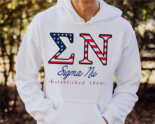 Sigma Nu American Flag Letters Fraternity Hoodie _ 1176g